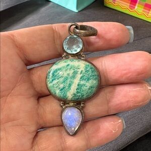 Vintage Stirling Silver Elegant turquoise and Silver Pendant HAND MADE